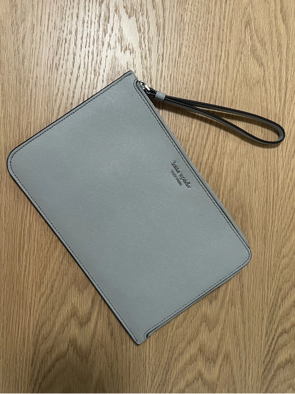 kate spade Light Gray Saffiano Leather Wristlet Clutch